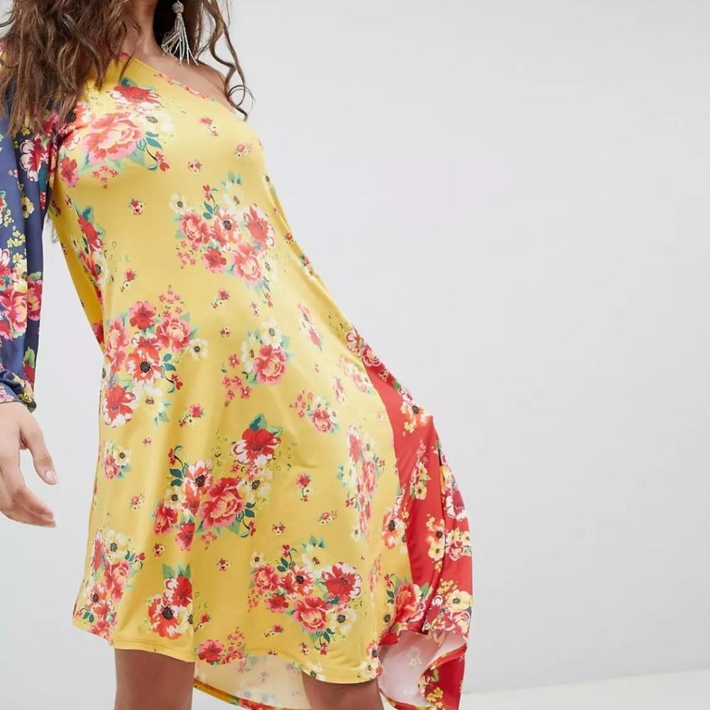 Asos vacation tropical one shoulder floral asymmetrical dress